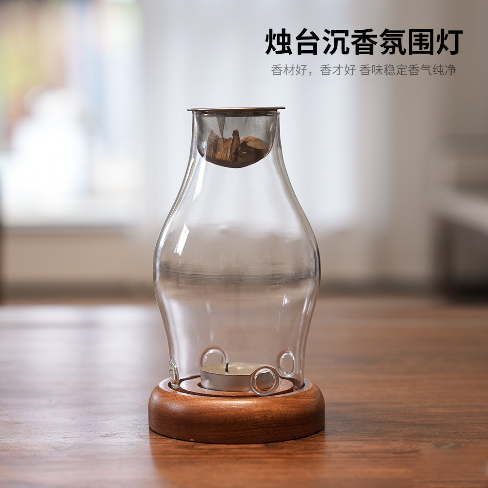 Home Fragrance Lamp - 透明なガラス製キャンドルホルダー。 ホームヴィンテージ通気性キャンドルホルダー。 ミニマリストフレグランスディフューザーキャンドルランプカバー。