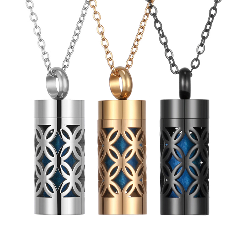 Diffuser Necklace Locket - ステンレス製アロマセラピーネックレスディフューザーペンダントシルバーカラーブラックゴールデン香水エッセンシャルオイルディフューザーロケットネックレス