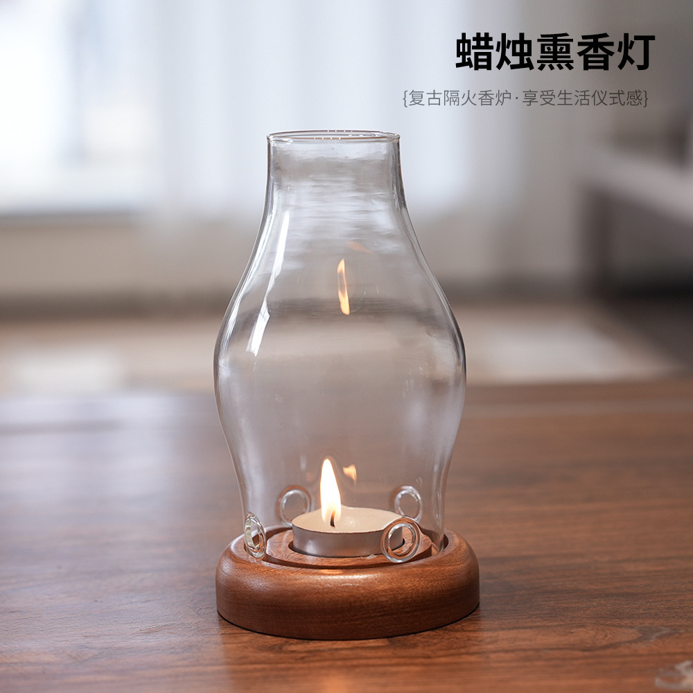 透明なガラス製キャンドルホルダー。 ホームヴィンテージ通気性 - Home Fragrance Lamp のレビューと価格